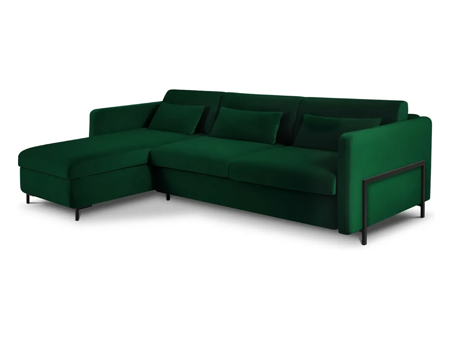 Sofá|CXL by Christian Lacroix - Sofá de canto convertível à esquerda "Yanis" 5 lugares em veludo verde garrafa - 280x170x80cm Verde pinho