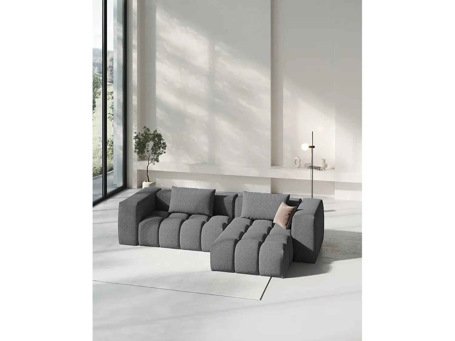 Sofá*CXL by Christian Lacroix - Sofá modular de canto direito "Lorella" 3 lugares em tecido estrutural cinza - 260x145x70cm Cinzento