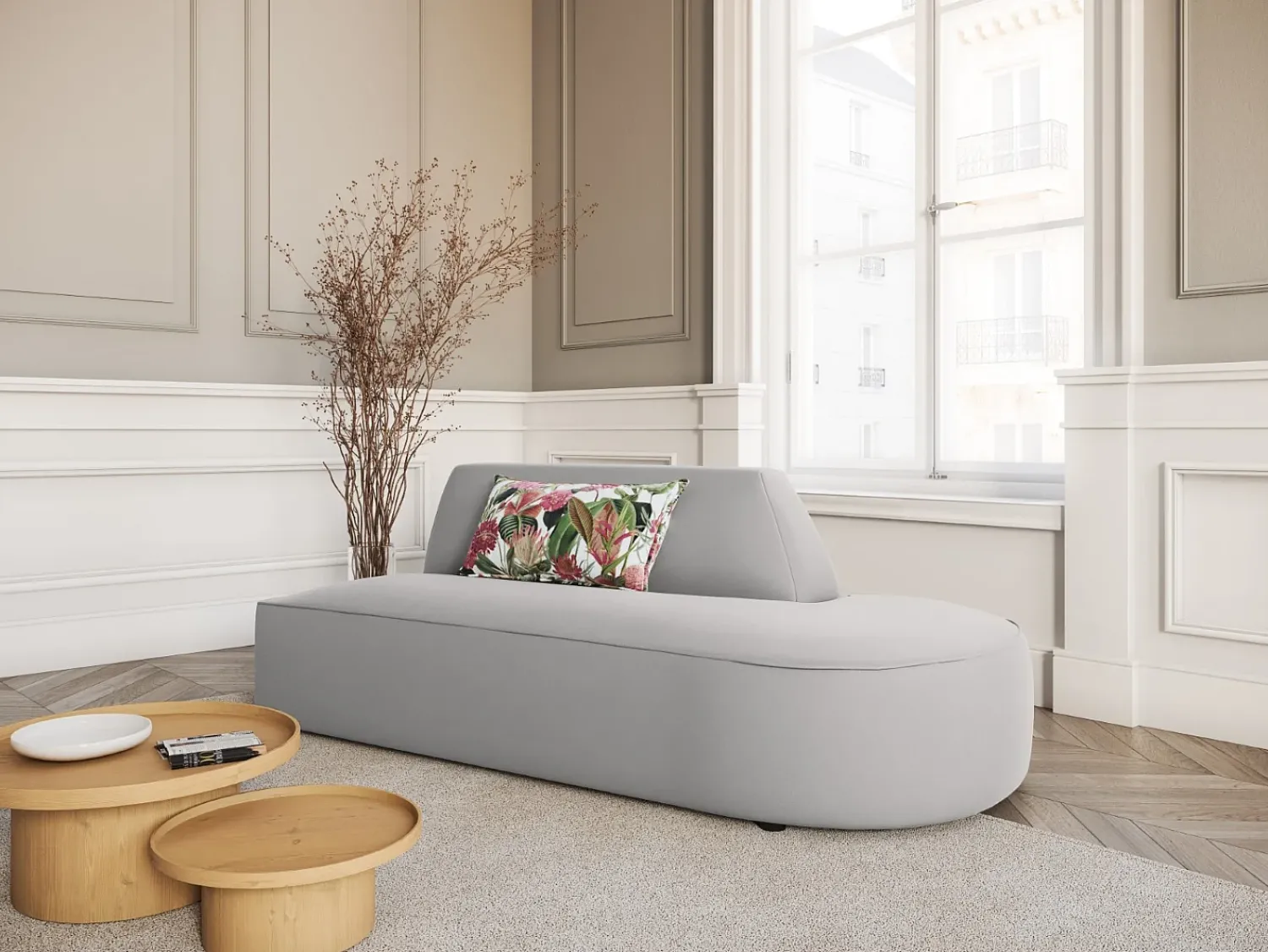Outlet CXL by Christian Lacroix - Sofá modular direito "Charles" 2 lugares em veludo cinza claro - 181x93x69cm Cinzento claro