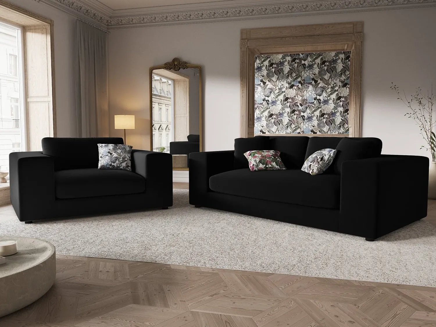 CXL by Christian Lacroix - Sofá "Tendance" 3 lugares em veludo - 220x122x72cm Preto
