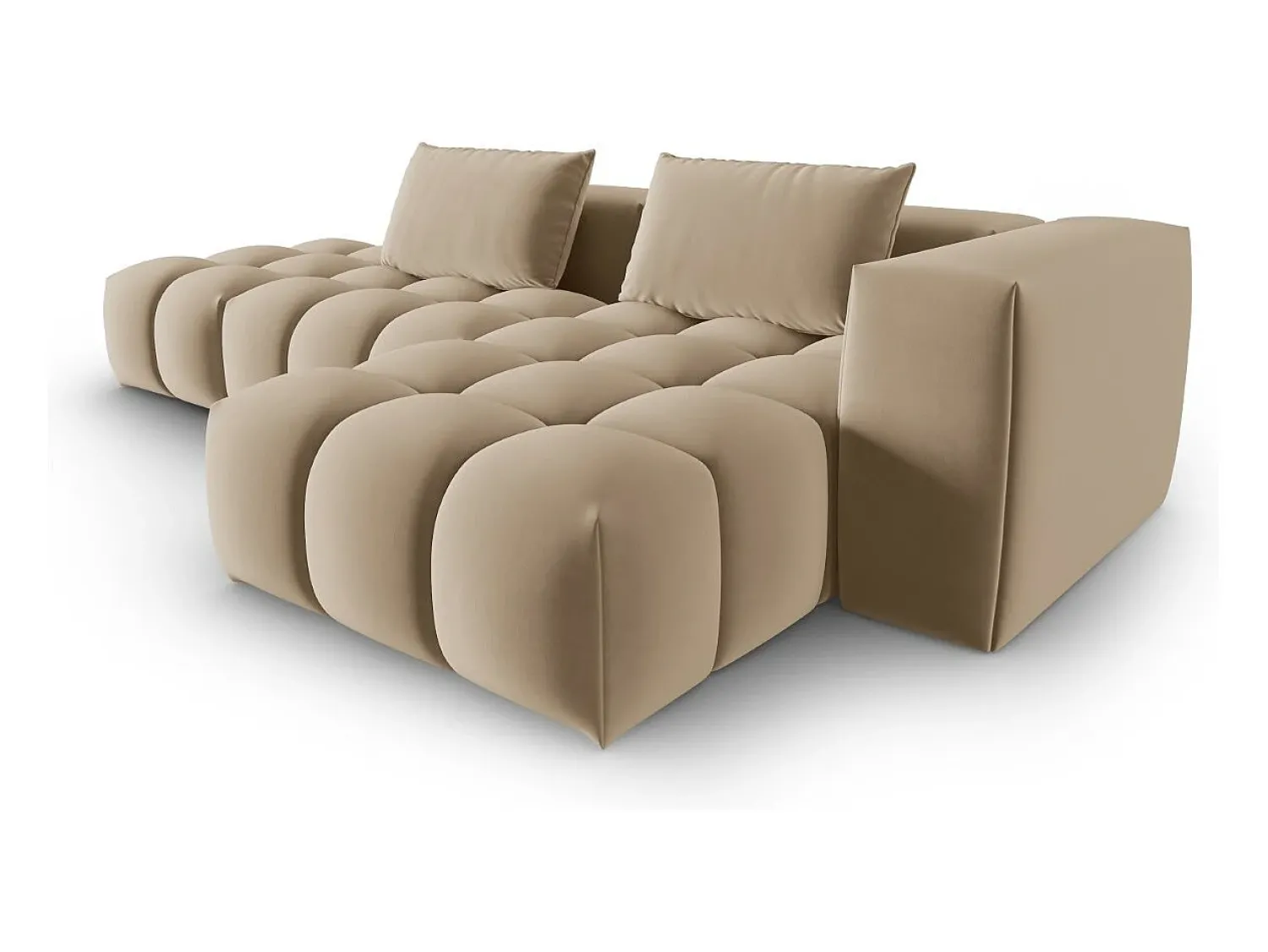 Sofá|CXL by Christian Lacroix - Sofá modular de canto direito "Lorella" 4 lugares em veludo areia - 265x145x70cm Camel