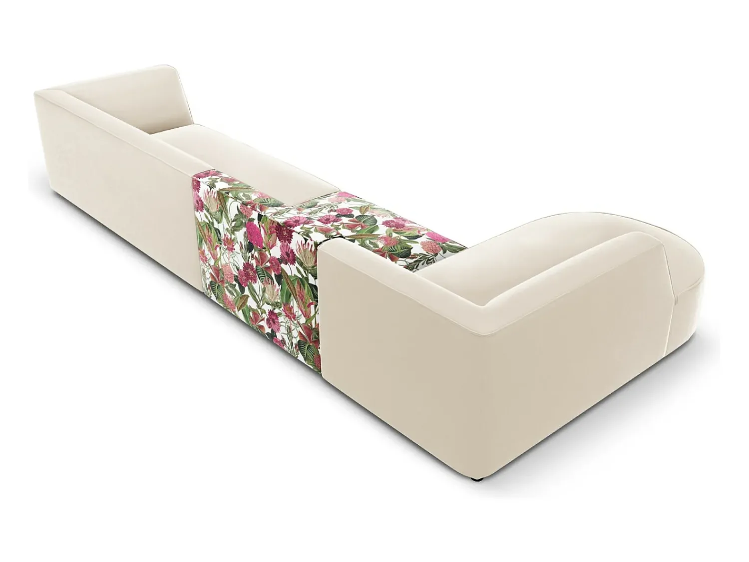 Sofá*CXL by Christian Lacroix - Sofá de canto esquerdo "Charles" 5 lugares em veludo padrão de rosas de jardim, bege - 366x180x69cm Multicor
