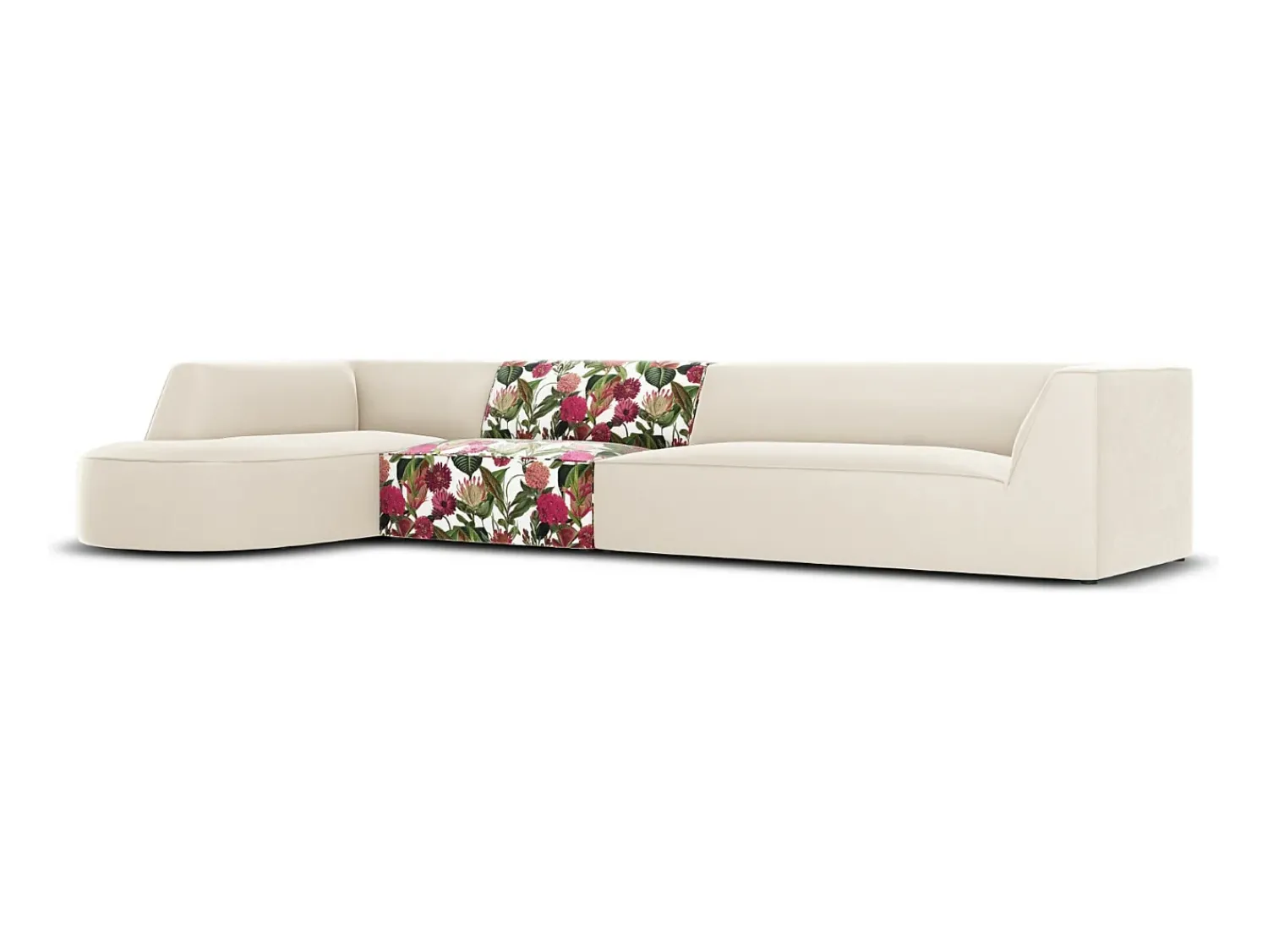 Sofá*CXL by Christian Lacroix - Sofá de canto esquerdo "Charles" 5 lugares em veludo padrão de rosas de jardim, bege - 366x180x69cm Multicor