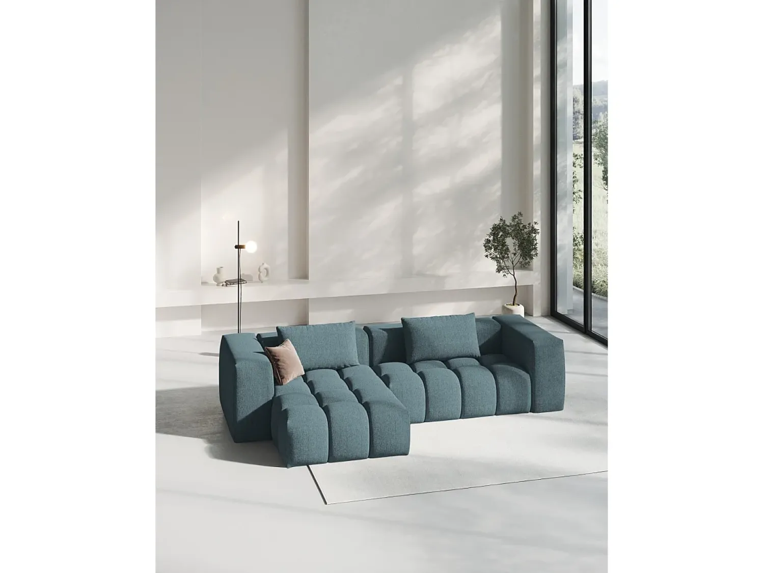 Sofá|CXL by Christian Lacroix - Sofá modular de canto esquerdo "Lorella" 3 lugares em tecido estrutural - 260x145x70cm Azul claro