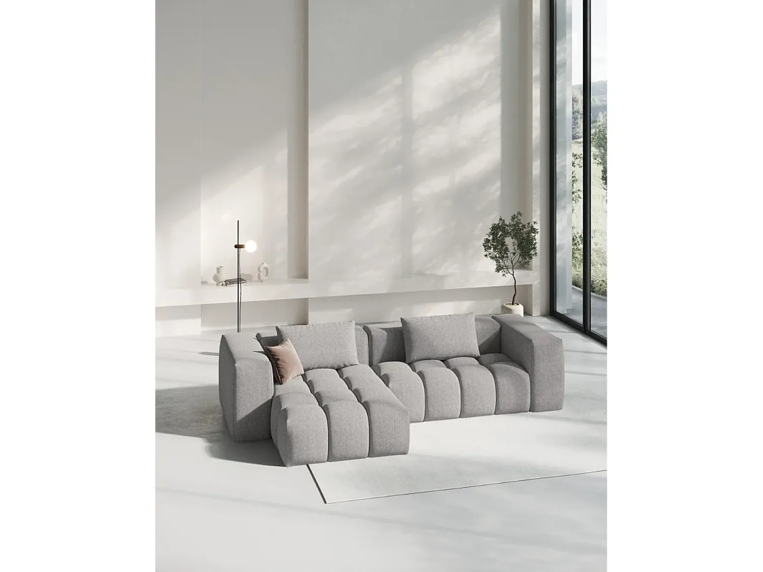 Sofá|CXL by Christian Lacroix - Sofá modular de canto esquerdo "Lorella" 3 lugares em tecido estrutural escuro - 260x145x70cm Bege