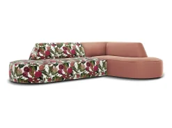 New CXL by Christian Lacroix - Sofá de canto direito "Charles" 4 lugares em veludo padrão de rosas de jardim, rosa - 273x180x69cm Multicor