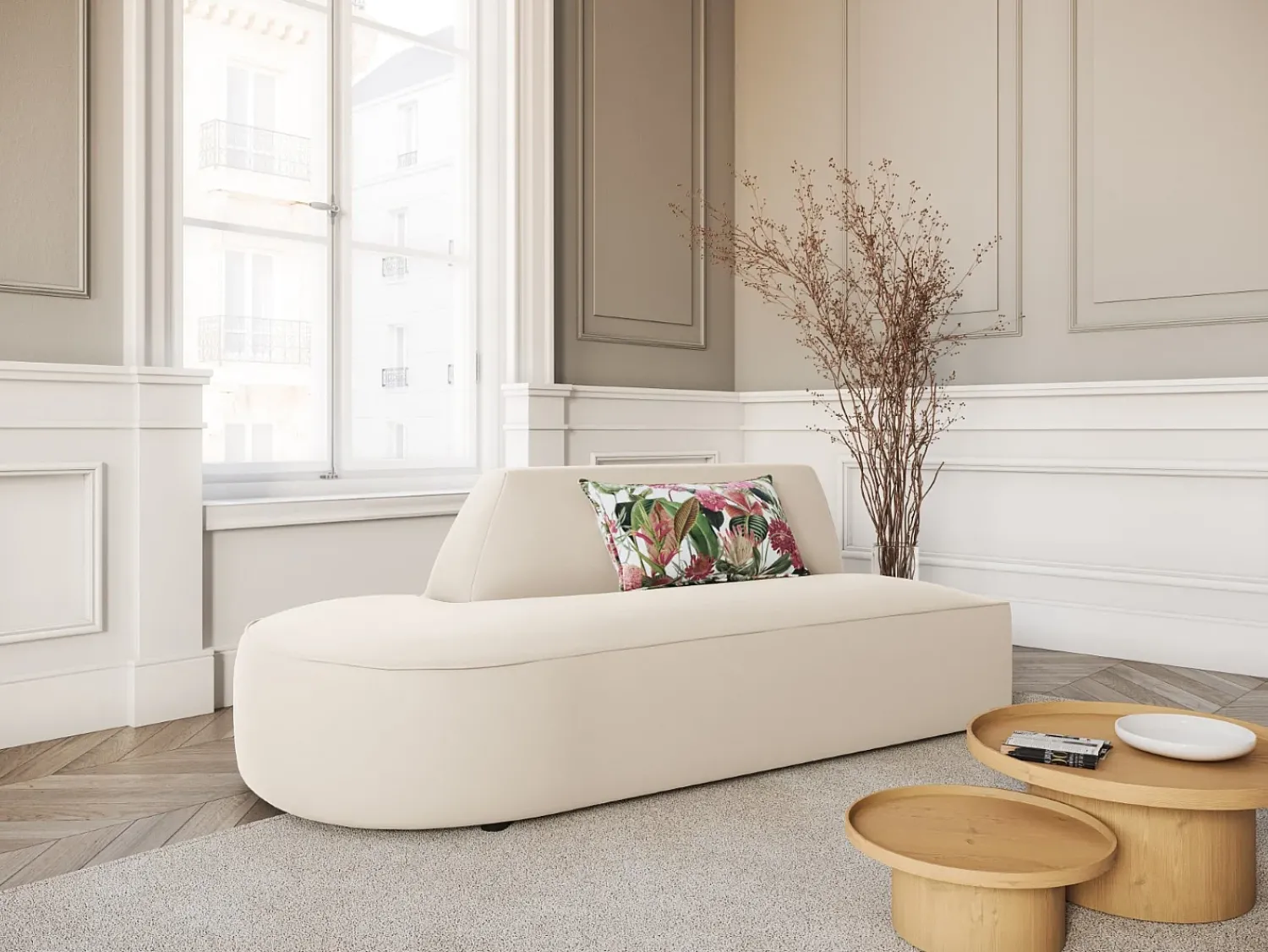 Sofá|CXL by Christian Lacroix - Sofá modular virado para a esquerda "Charles" 2 lugares em veludo - 181x93x69cm Bege