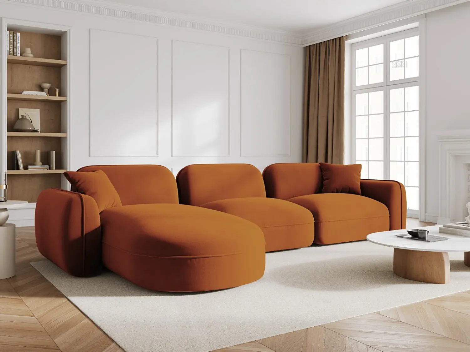 Sofá*CXL by Christian Lacroix - Sofá modular de canto esquerdo "Lucien" 4 lugares em veludo - 320x165x70cm Terracota