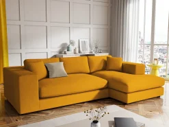Sale CXL by Christian Lacroix - Sofá de canto direito "Tendance" 5 lugares em veludo cotelê - 282x174x72cm Amarelo