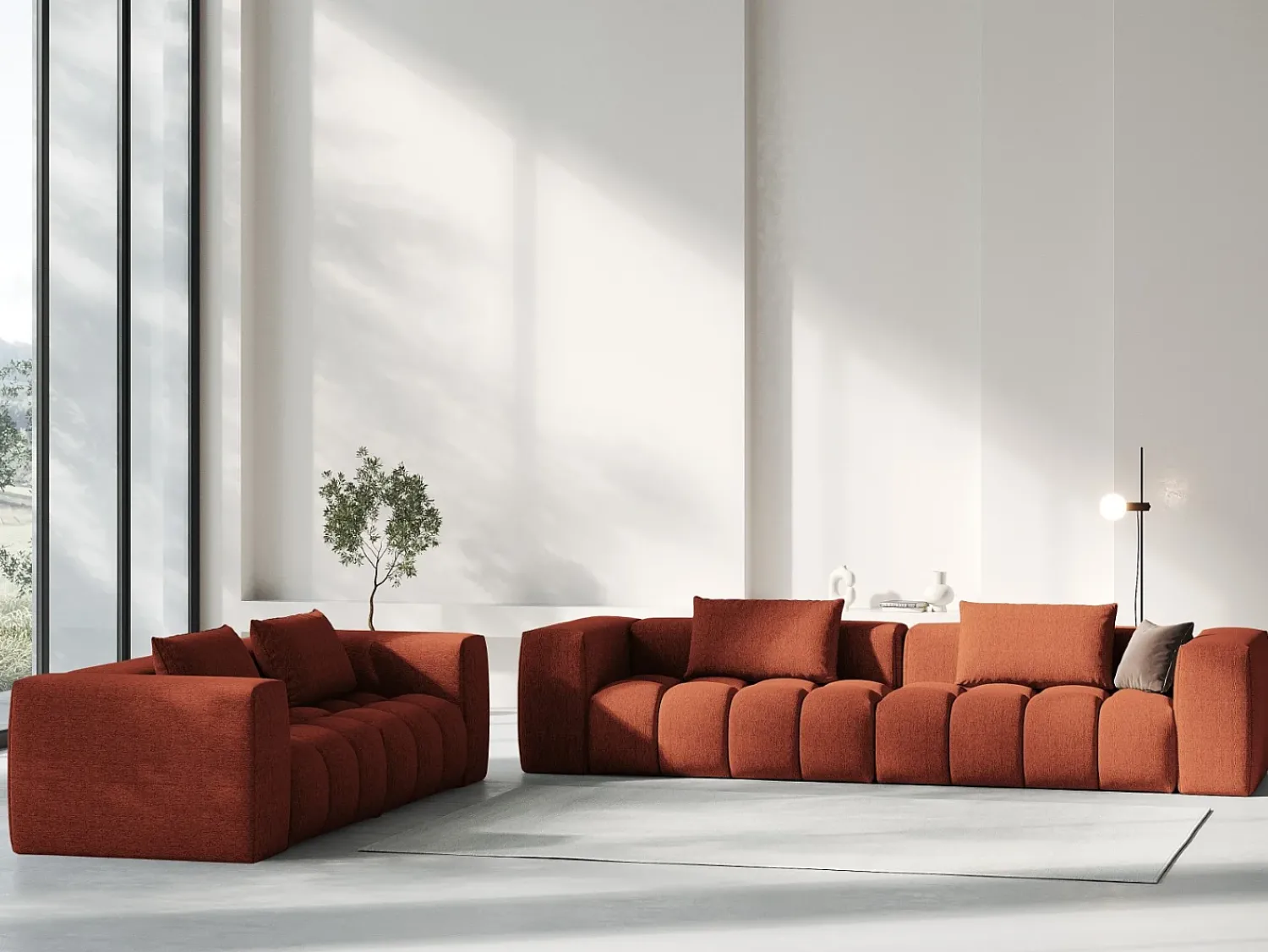 Sofá*CXL by Christian Lacroix - Sofá modular "Lorella" 3 lugares em tecido estrutural - 230x85x70cm Coral
