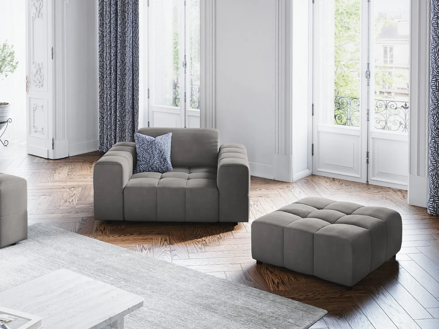 Poltrona|CXL by Christian Lacroix - Poltrona "Luc" em veludo cinza claro - 124x102x70cm Cinzento claro