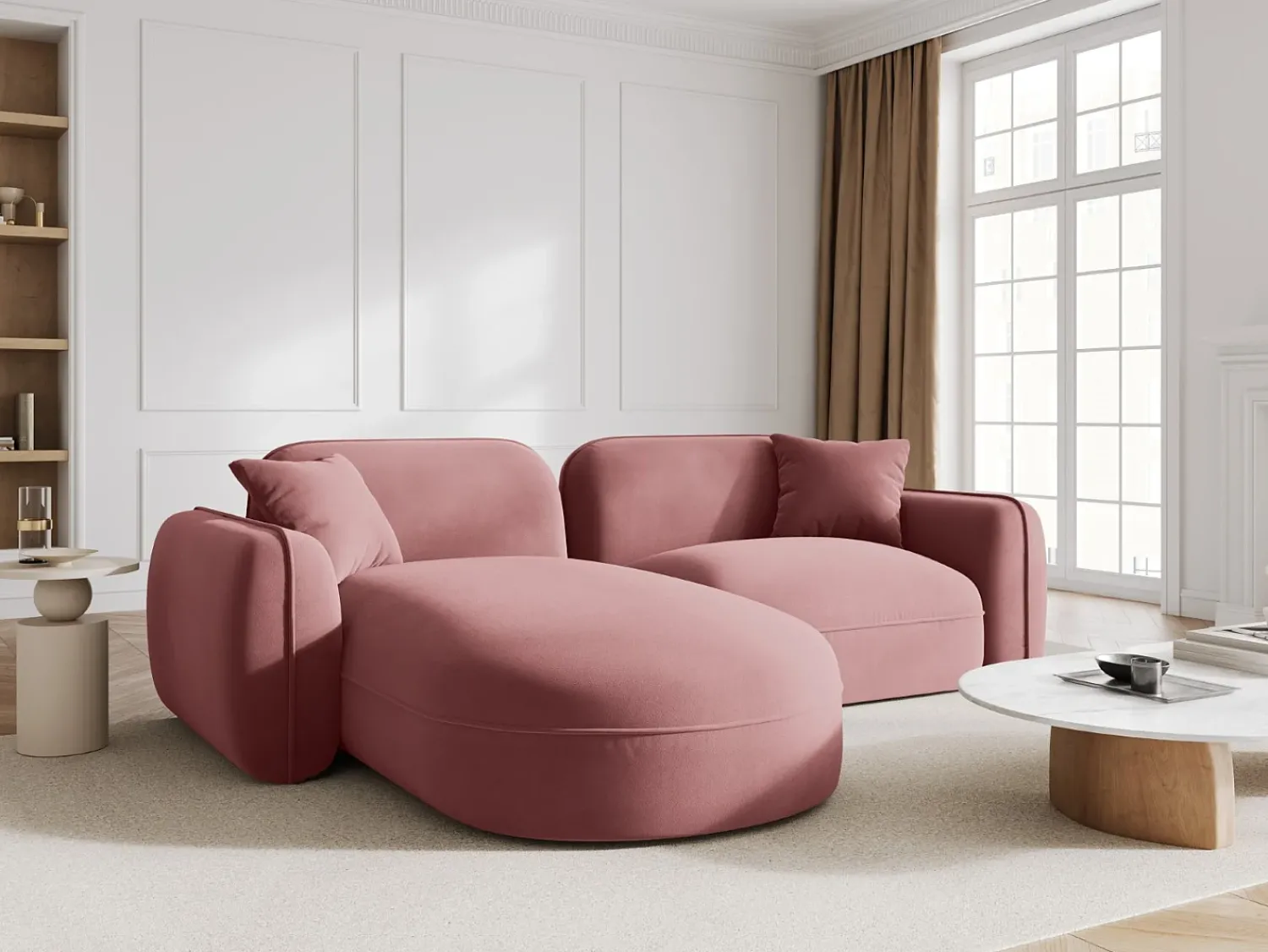 CXL by Christian Lacroix - Sofá modular de canto esquerdo "Lucien" 3 lugares em veludo salmão - 230x165x70cm Rosa claro
