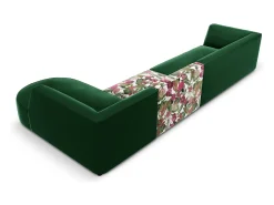CXL by Christian Lacroix - Sofá de canto direito "Charles" 5 lugares em veludo padrão de rosas de jardim, verde - 366x180x69cm^ Sofá