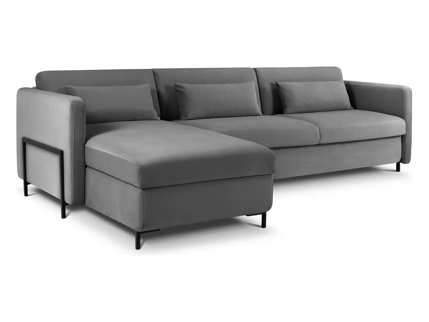 Sofá|CXL by Christian Lacroix - Sofá de canto convertível à esquerda "Yanis" 5 lugares em veludo cinza escuro - 280x170x80cm Cinza antracite