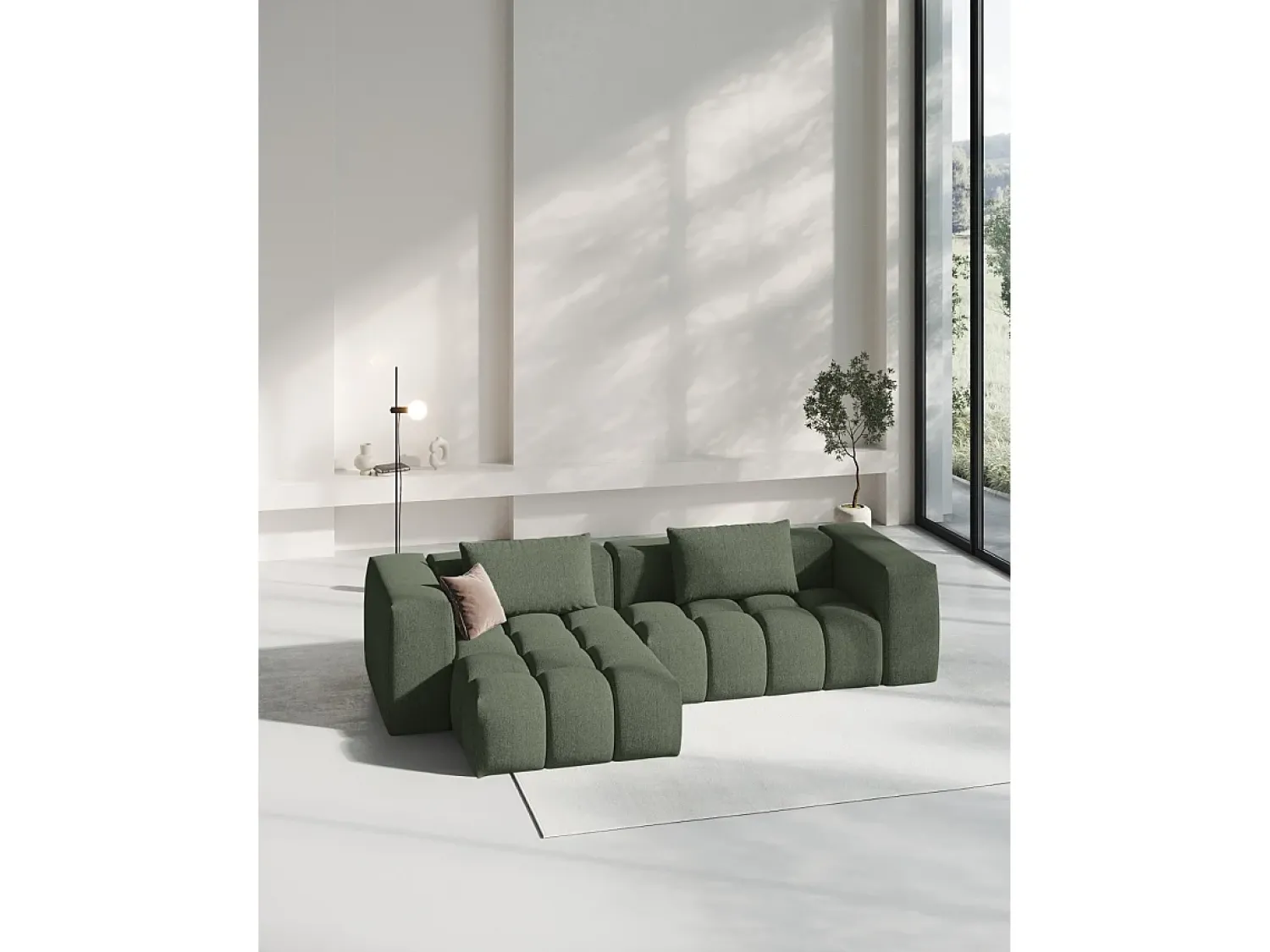 Sofá*CXL by Christian Lacroix - Sofá modular de canto esquerdo "Lorella" 3 lugares em tecido estrutural verde oliva escuro - 260x145x70cm Verde pinho
