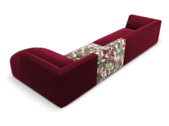 CXL by Christian Lacroix - Sofá de canto direito "Charles" 5 lugares em veludo padrão de rosas de jardim, vermelho - 366x180x69cm^ Sofá