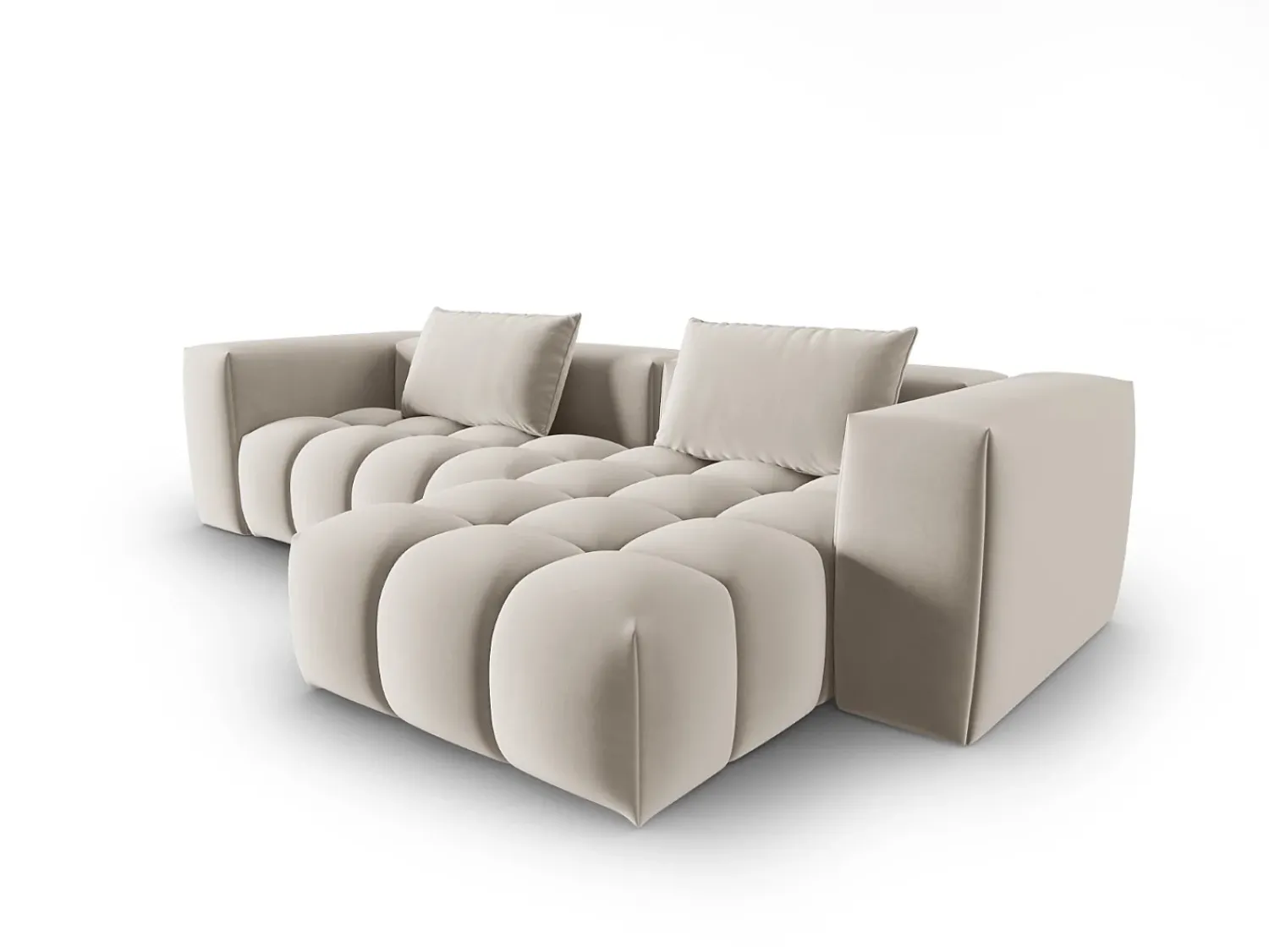 Sofá|CXL by Christian Lacroix - Sofá modular de canto direito "Lorella" 3 lugares em veludo cru - 260x145x70cm Branco sujo