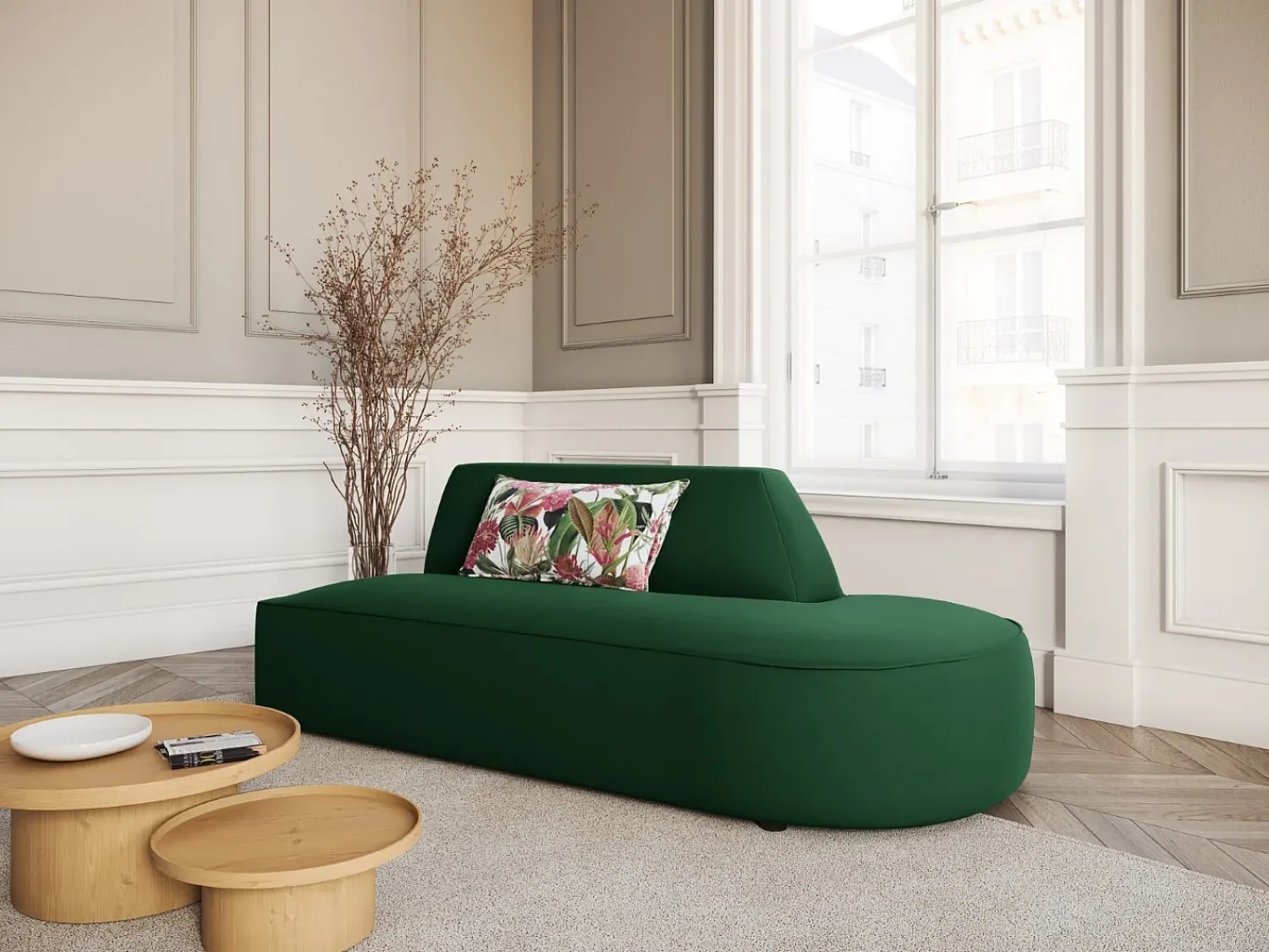 Sale CXL by Christian Lacroix - Sofá modular direito "Charles" 2 lugares em veludo - 181x93x69cm Verde