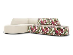 CXL by Christian Lacroix - Sofá de canto esquerdo "Charles" 4 lugares em veludo padrão de rosas de jardim, bege - 273x180x69cm Multicor