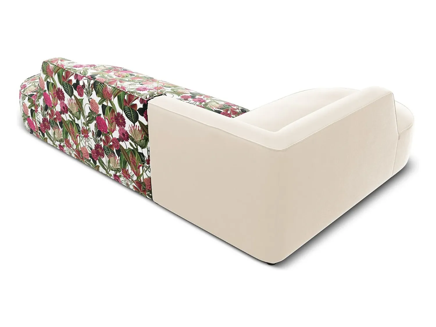 CXL by Christian Lacroix - Sofá de canto esquerdo "Charles" 4 lugares em veludo padrão de rosas de jardim, bege - 273x180x69cm Multicor