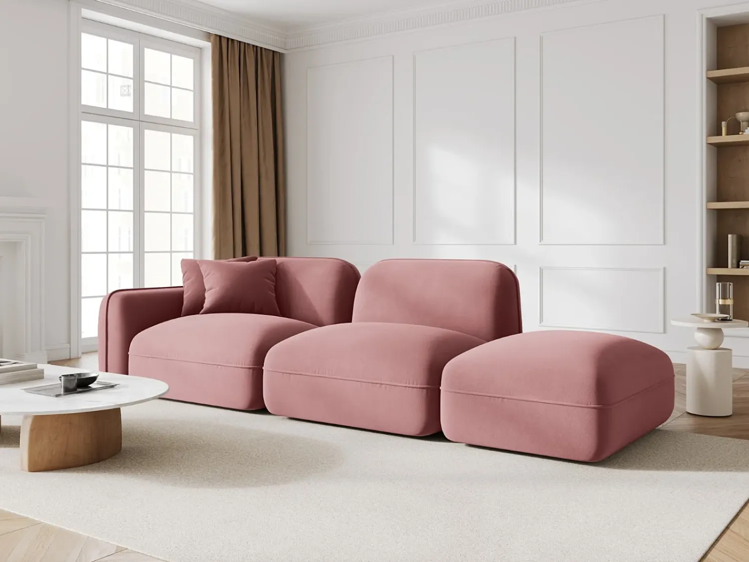 Sofá*CXL by Christian Lacroix - Sofá modular direito "Lucien" 3 lugares em veludo salmão - 295x90x70cm Rosa claro