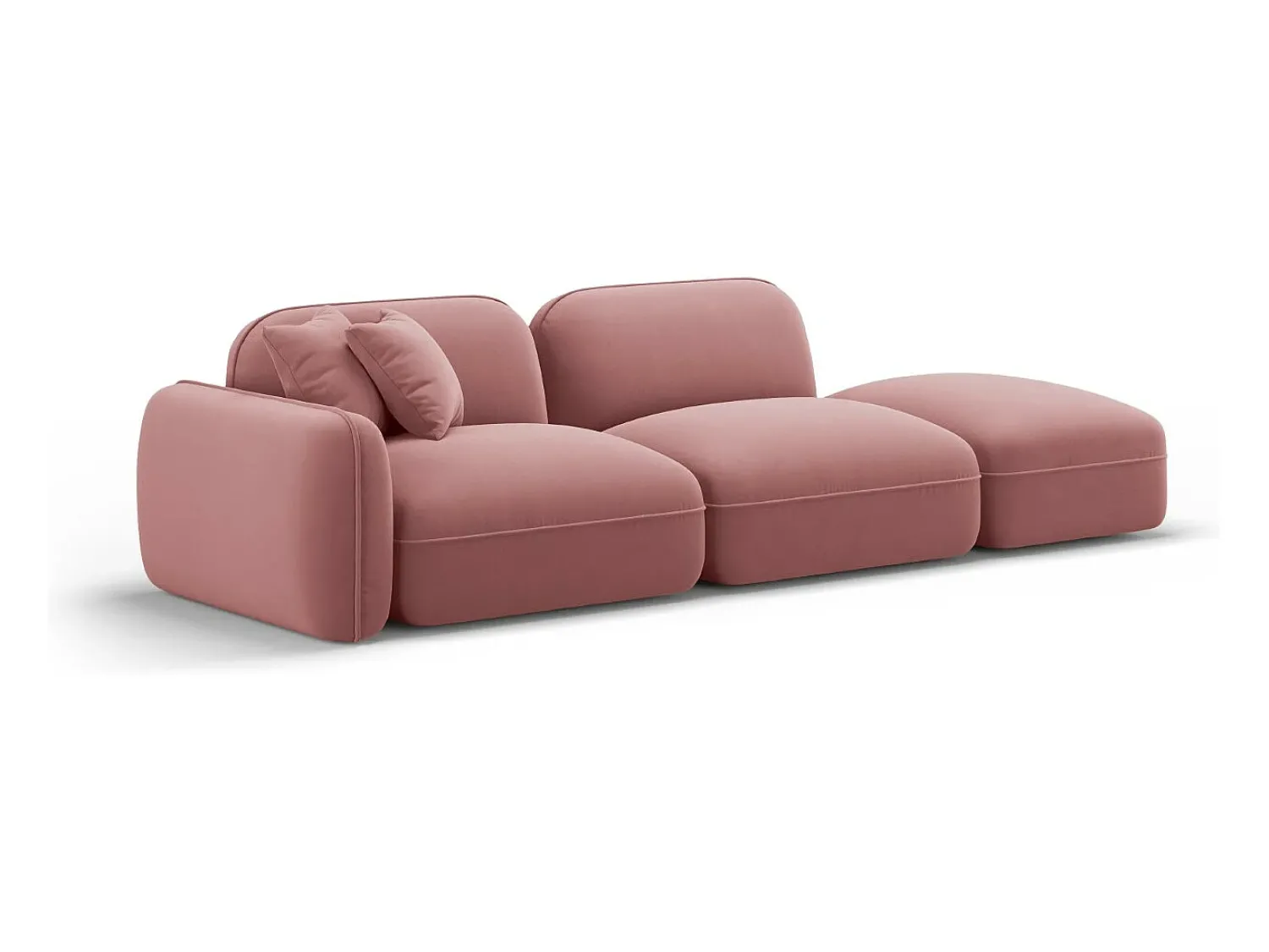 Sofá*CXL by Christian Lacroix - Sofá modular direito "Lucien" 3 lugares em veludo salmão - 295x90x70cm Rosa claro