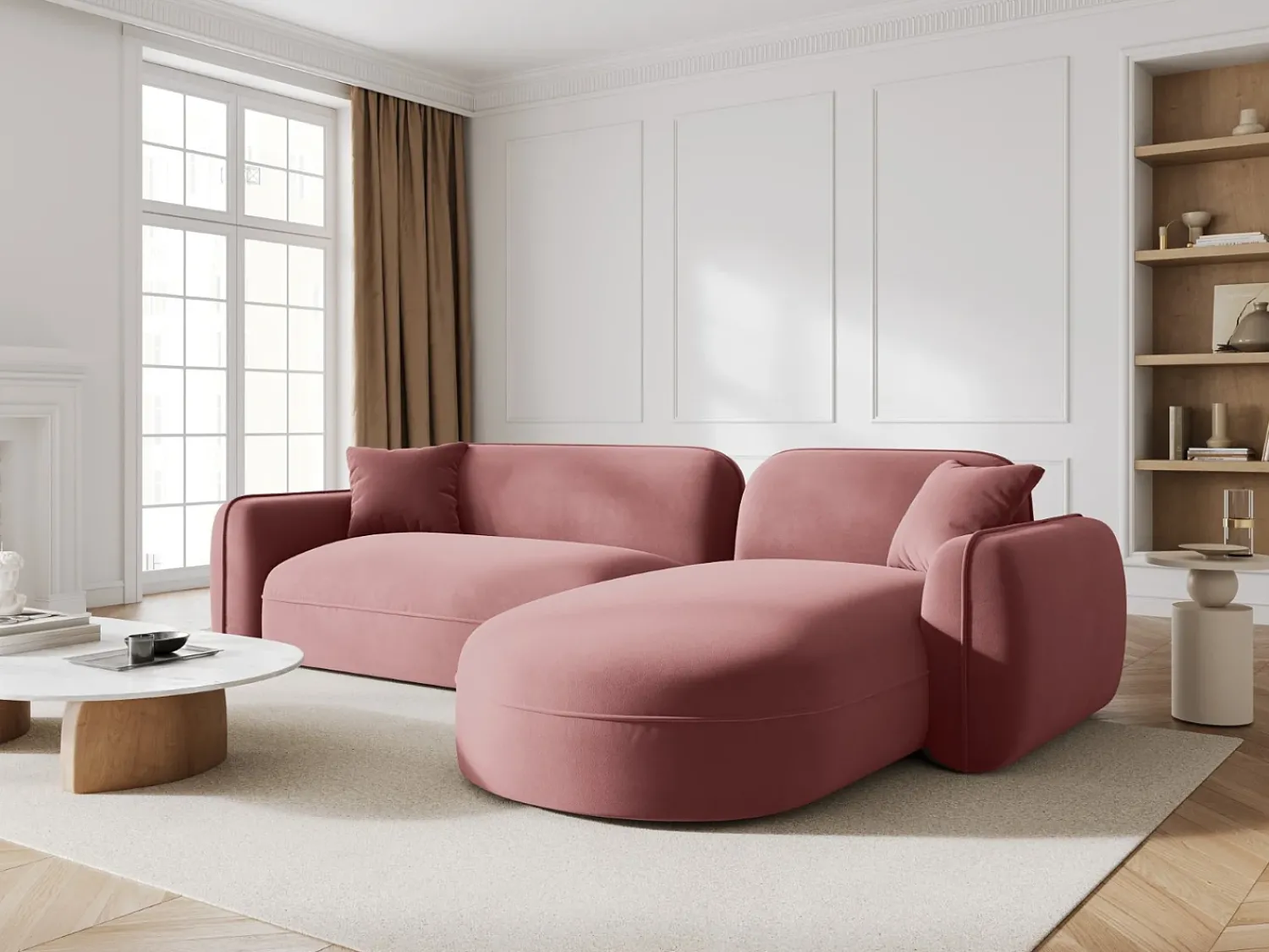 Sofá*CXL by Christian Lacroix - Sofá modular de canto direito "Lucien" 4 lugares em veludo salmão - 275x165x70cm Rosa claro