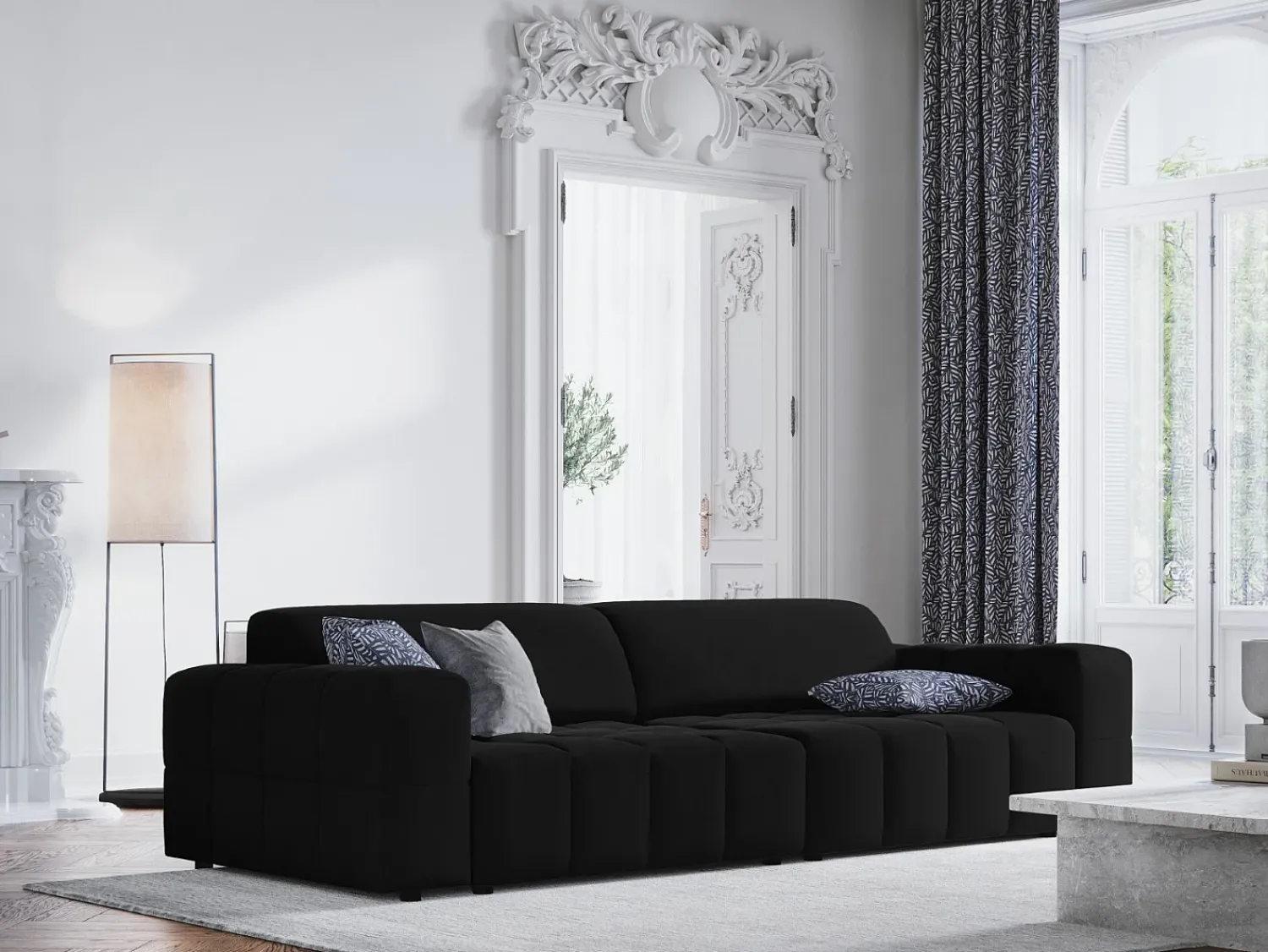 Sofá*CXL by Christian Lacroix - Sofá "Luc" 4 lugares em veludo - 244x102x70cm Preto