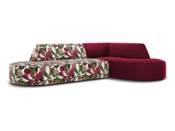 Sofá*CXL by Christian Lacroix - Sofá de canto direito "Charles" 4 lugares em veludo padrão de rosas de jardim, vermelho - 273x180x69cm Multicor