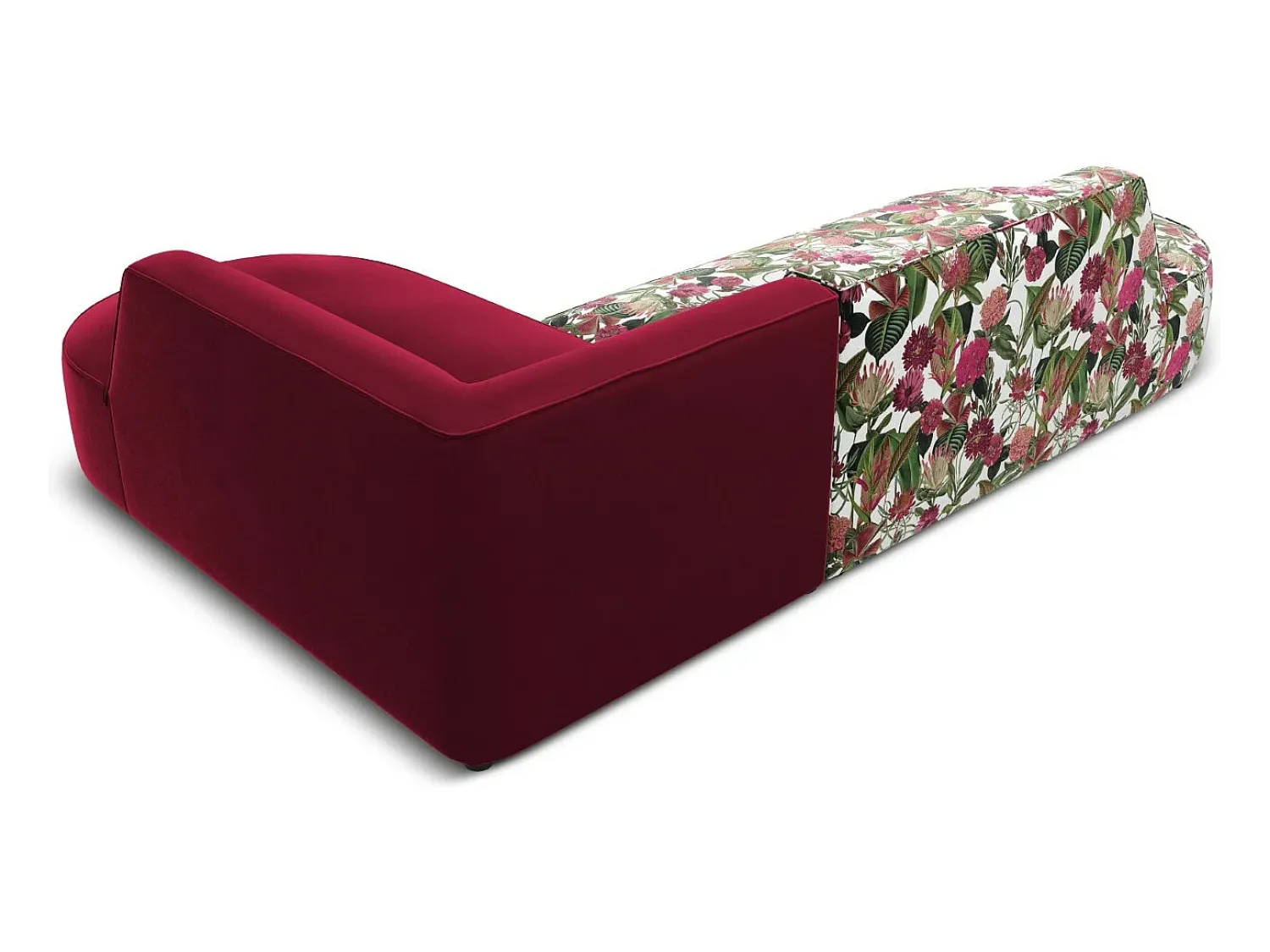 Sofá*CXL by Christian Lacroix - Sofá de canto direito "Charles" 4 lugares em veludo padrão de rosas de jardim, vermelho - 273x180x69cm Multicor