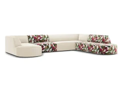 Sale CXL by Christian Lacroix - Sofá de canto direito panorâmico "Charles" 7 lugares em veludo padrão de rosas de jardim, bege - 366x273x69cm Multicor