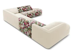 Sale CXL by Christian Lacroix - Sofá de canto direito panorâmico "Charles" 7 lugares em veludo padrão de rosas de jardim, bege - 366x273x69cm Multicor
