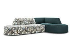 Sofá*CXL by Christian Lacroix - Sofá de canto direito "Charles" 4 lugares em veludo azul claro padrão jardim, azul - 273x180x69cm Multicor