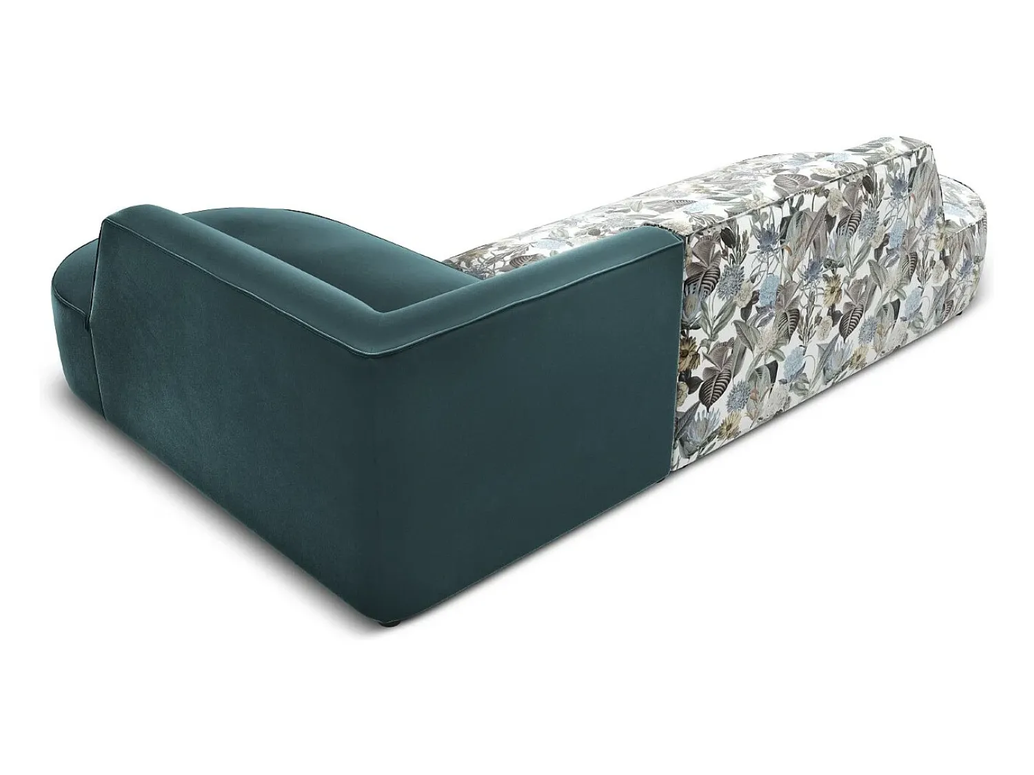 Sofá*CXL by Christian Lacroix - Sofá de canto direito "Charles" 4 lugares em veludo azul claro padrão jardim, azul - 273x180x69cm Multicor