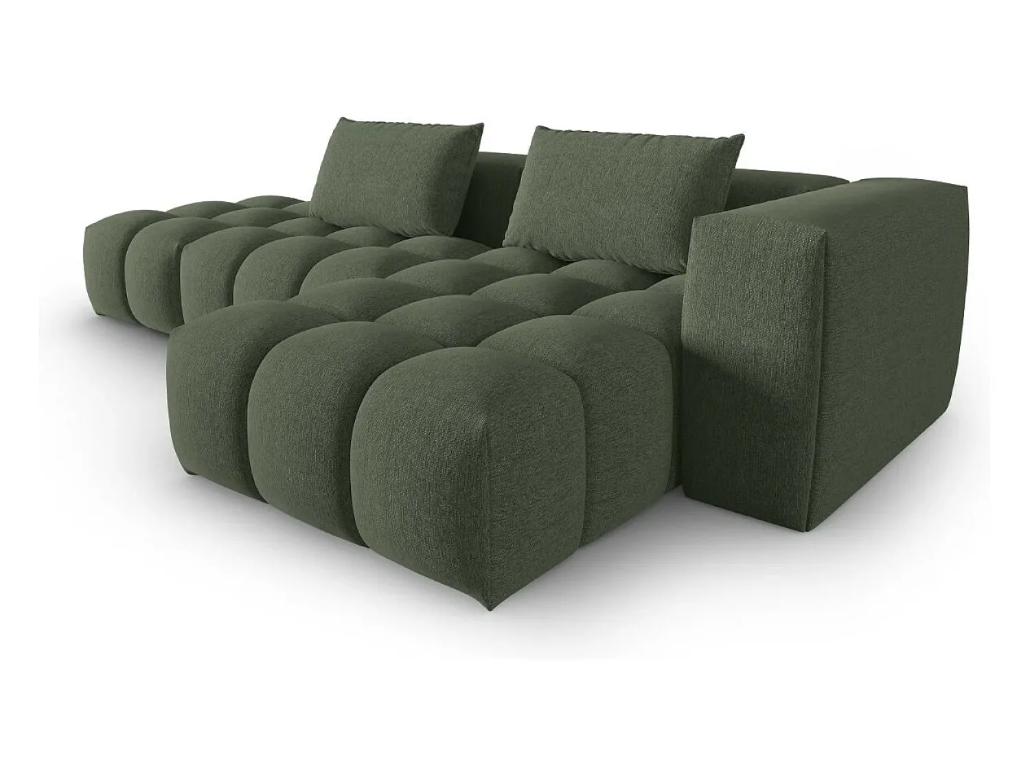Outlet CXL by Christian Lacroix - Sofá modular de canto direito "Lorella" 4 lugares em tecido estrutural verde oliva escuro - 265x145x70cm Verde pinho