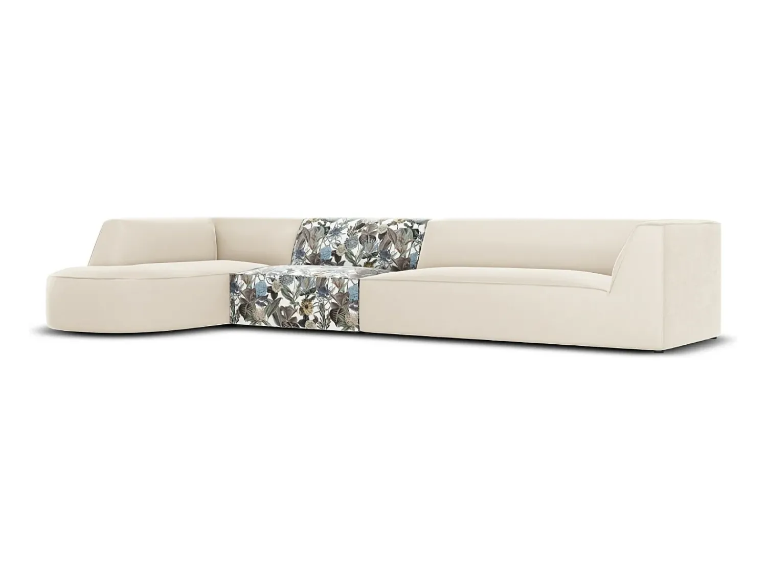 CXL by Christian Lacroix - Sofá de canto esquerdo "Charles" 5 lugares em veludo padrão de jardim azul claro, bege - 366x180x69cm Multicor