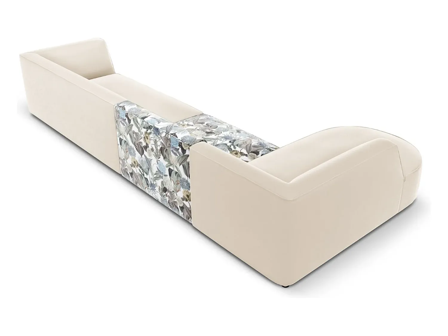 CXL by Christian Lacroix - Sofá de canto esquerdo "Charles" 5 lugares em veludo padrão de jardim azul claro, bege - 366x180x69cm Multicor
