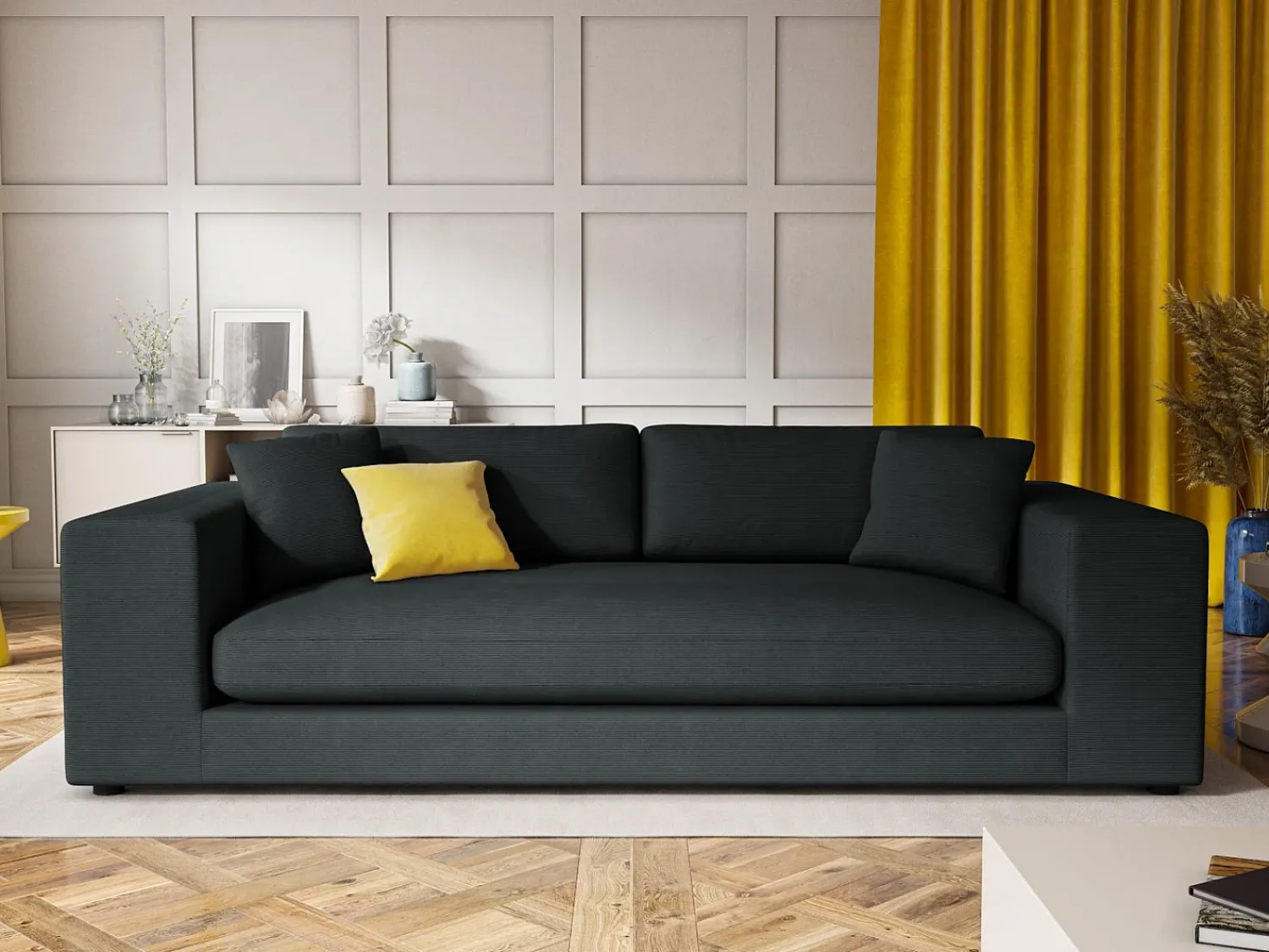 Outlet CXL by Christian Lacroix - Sofá "Tendance" 4 lugares em veludo cotelê - 262x122x72cm Preto