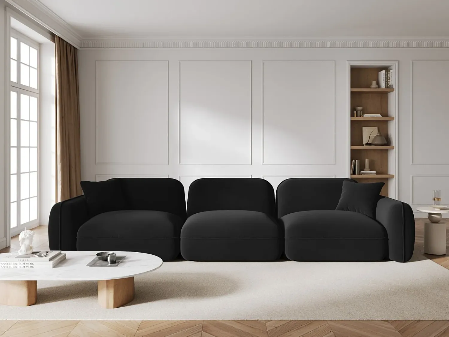 CXL by Christian Lacroix - Sofá modular "Lucien" 4 lugares em veludo - 320x90x70cm Preto