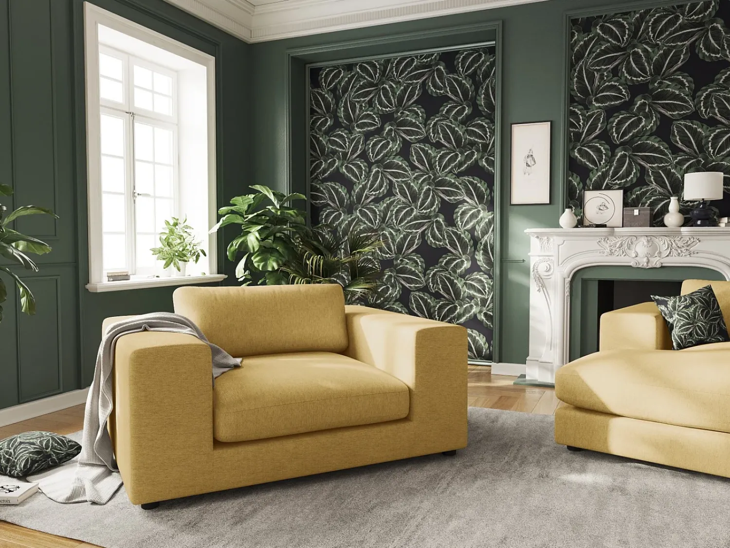 Sofá|CXL by Christian Lacroix - Sofá "Tendance" 1,5 lugares em tecido estrutural - 156x122x72cm Amarelo