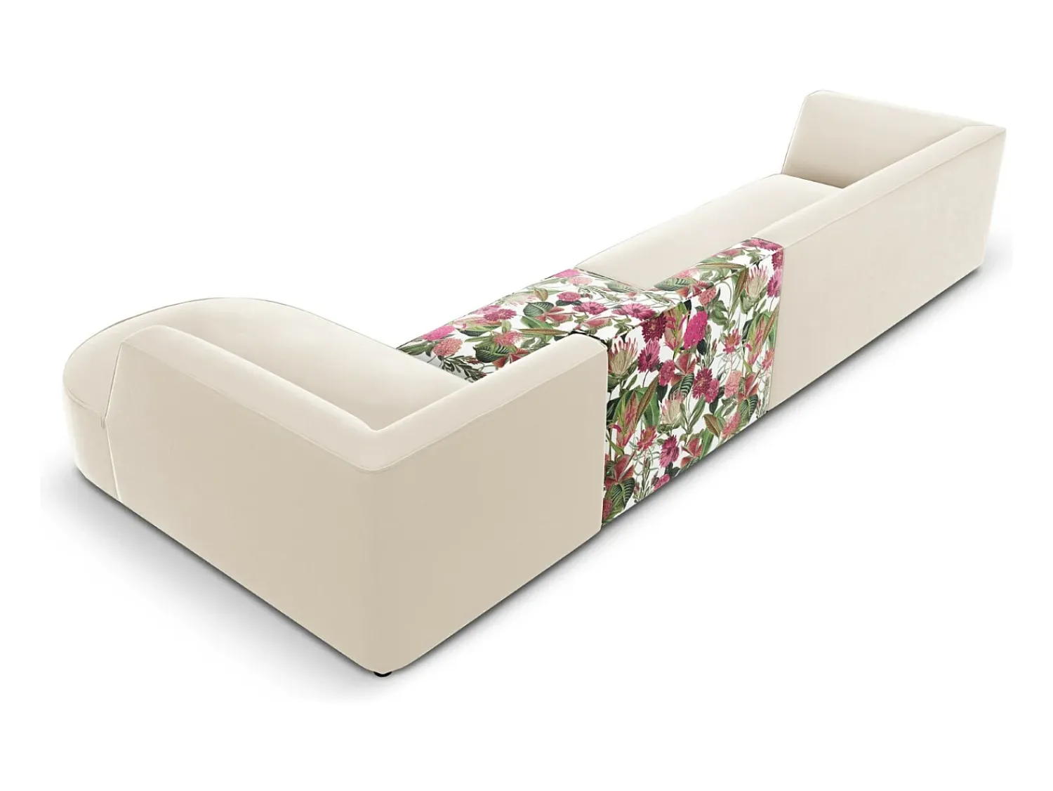 Sofá*CXL by Christian Lacroix - Sofá de canto direito "Charles" 5 lugares em veludo padrão de rosas de jardim, bege - 366x180x69cm Multicor