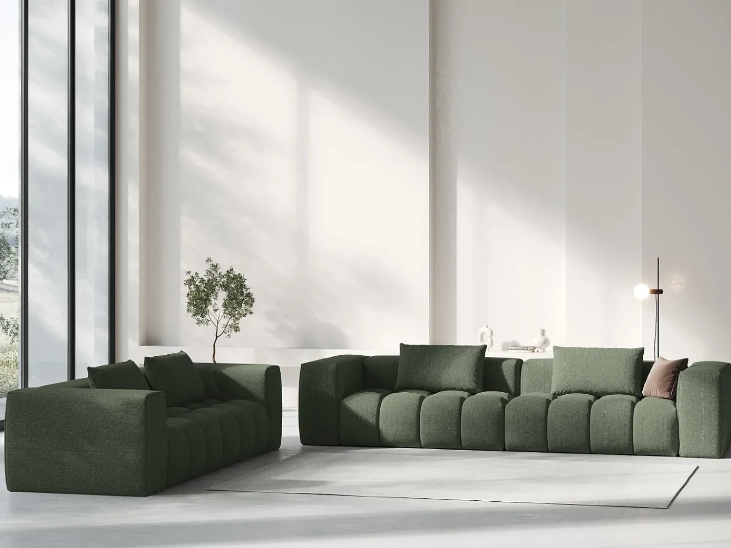 CXL by Christian Lacroix - Sofá modular "Lorella" 5 lugares em tecido estrutural verde oliva escuro - 290x85x70cm^ Sofá