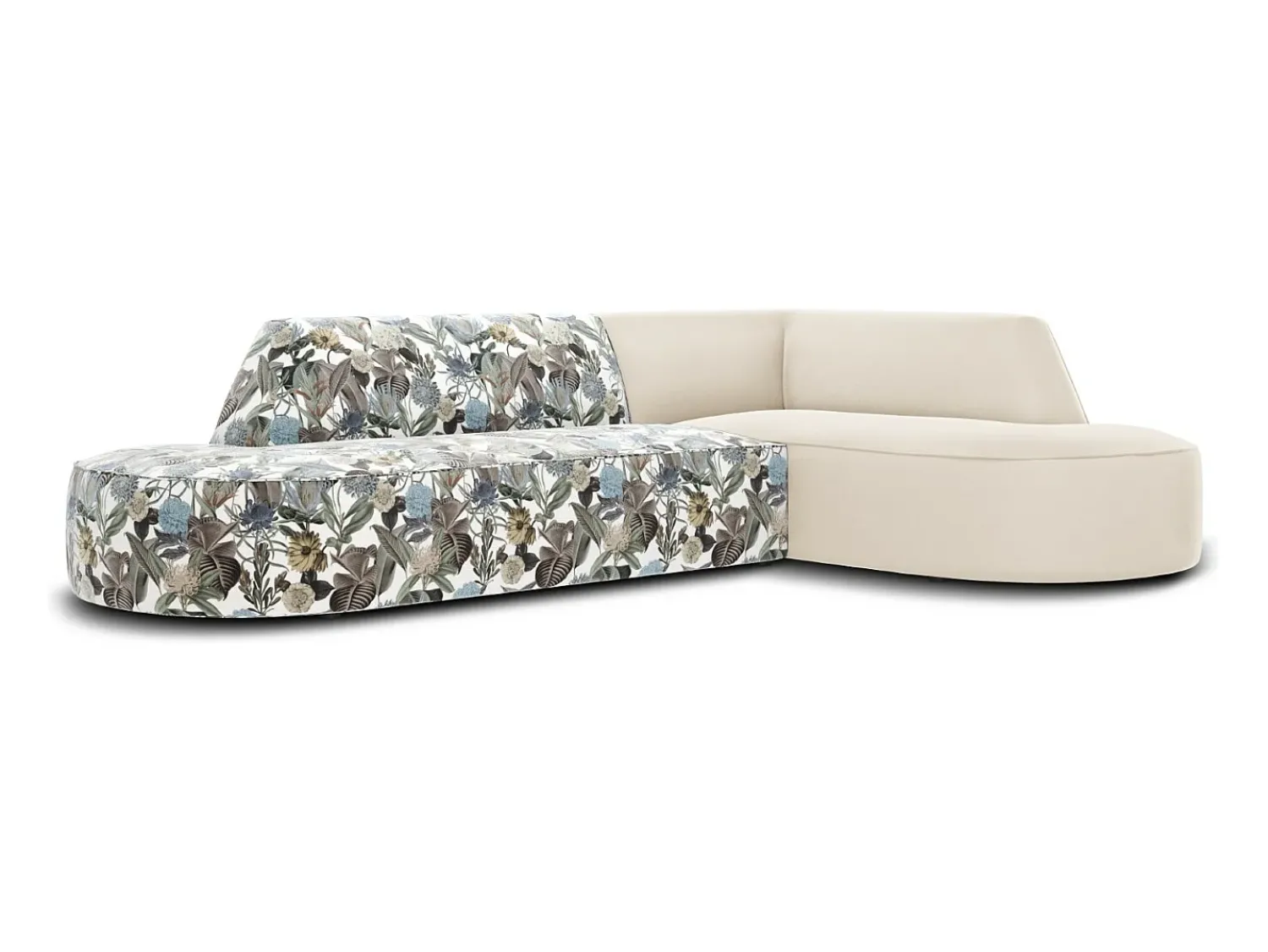 Sofá*CXL by Christian Lacroix - Sofá de canto direito "Charles" 4 lugares em veludo padrão de jardim azul claro, bege - 273x180x69cm Multicor