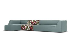 Sofá*CXL by Christian Lacroix - Sofá de canto esquerdo "Charles" 5 lugares em veludo padrão rosa jardim, menta - 366x180x69cm Multicor