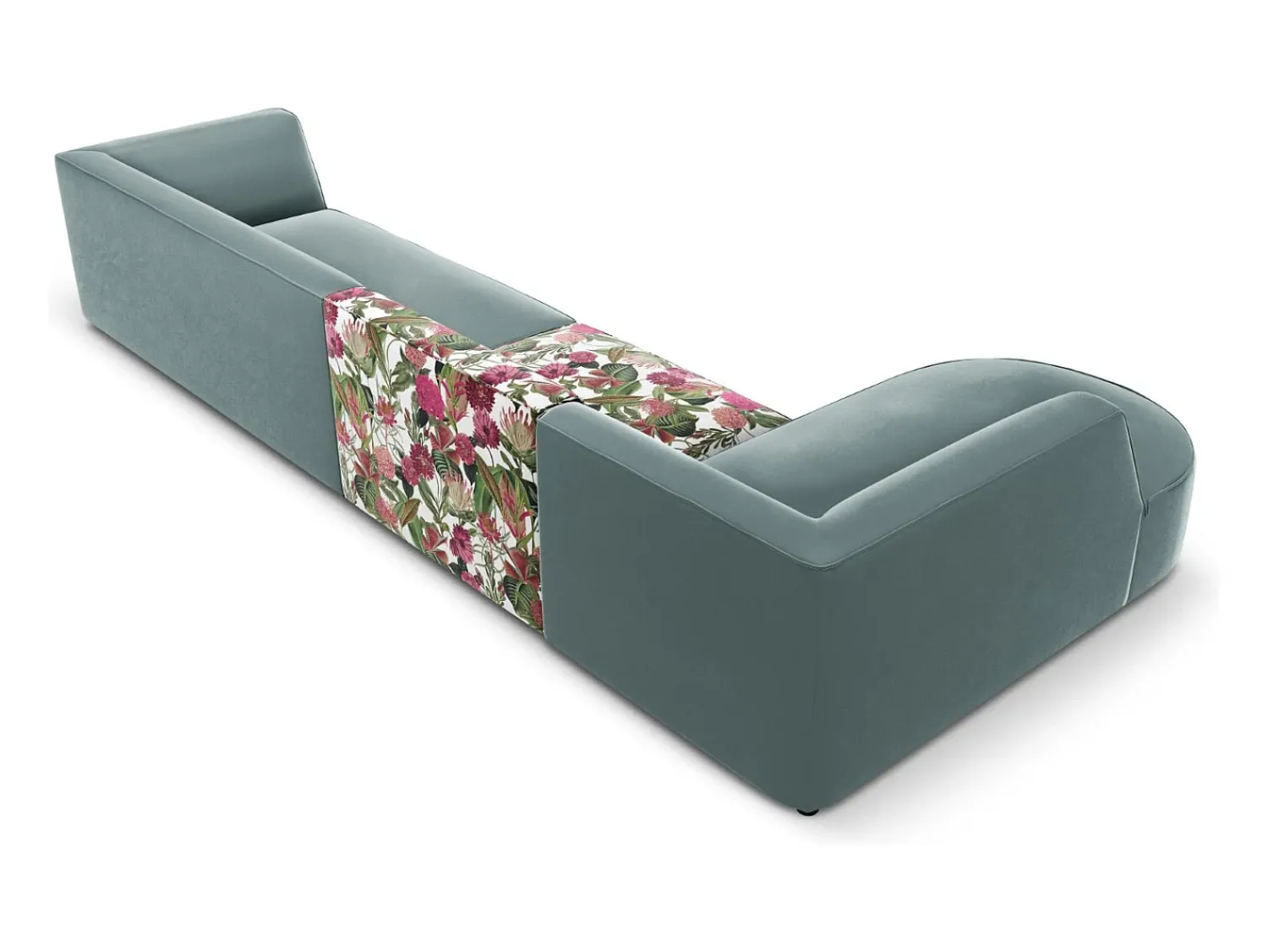 Sofá*CXL by Christian Lacroix - Sofá de canto esquerdo "Charles" 5 lugares em veludo padrão rosa jardim, menta - 366x180x69cm Multicor