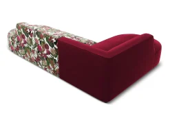 New CXL by Christian Lacroix - Sofá de canto esquerdo "Charles" 4 lugares em veludo padrão de rosas de jardim, vermelho - 273x180x69cm Multicor