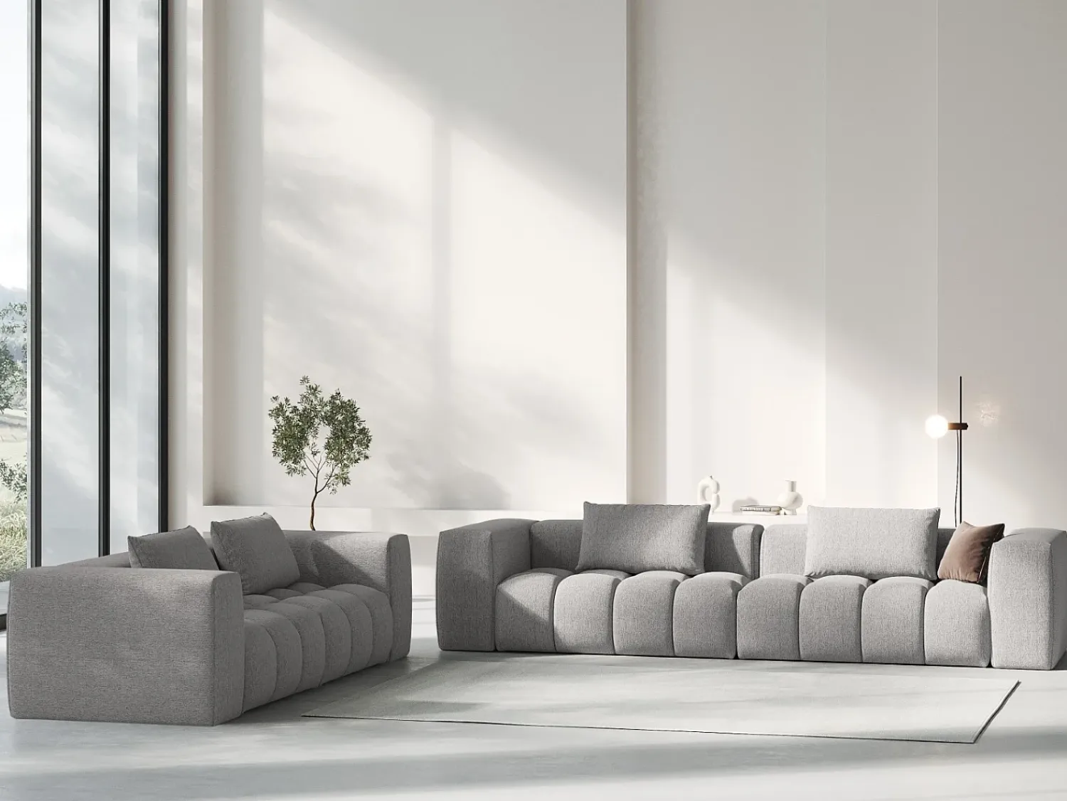 Sofá*CXL by Christian Lacroix - Sofá modular "Lorella" 3 lugares em tecido estrutural escuro - 230x85x70cm Bege