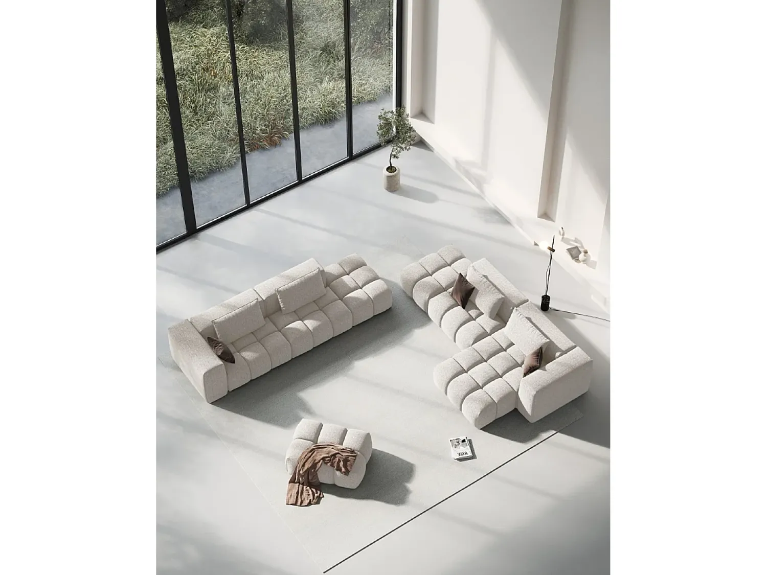 CXL by Christian Lacroix - Sofá modular de canto direito "Lorella" 4 lugares em tecido estrutural - 265x145x70cm^ Sofá
