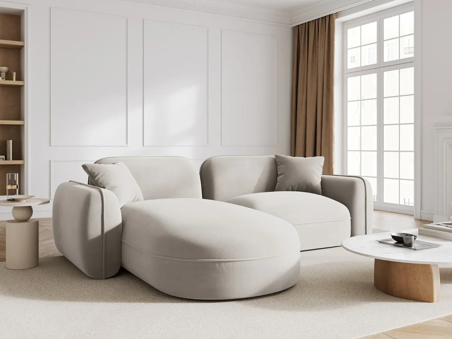 Outlet CXL by Christian Lacroix - Sofá modular de canto esquerdo "Lucien" 3 lugares em veludo claro - 230x165x70cm Bege