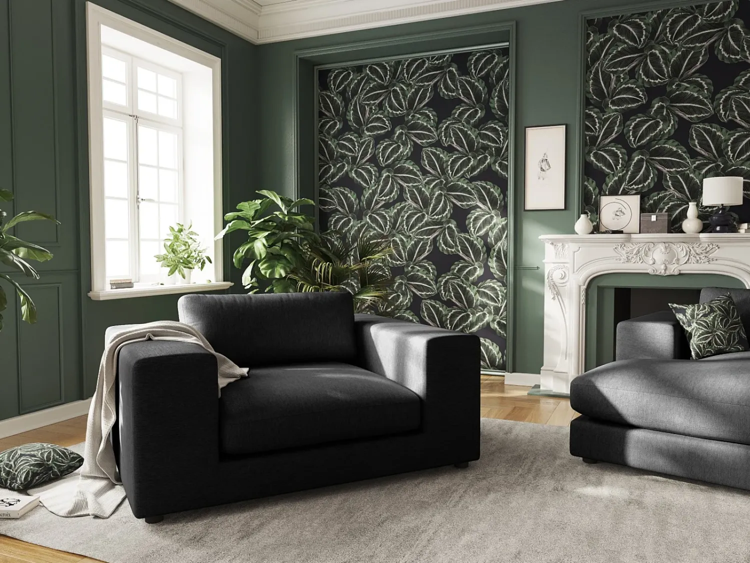 Sofá|CXL by Christian Lacroix - Sofá "Tendance" 1,5 lugares em tecido estrutural - 156x122x72cm Preto